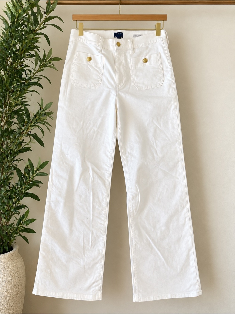 J.Crew Premium Edition White Slim Wide Leg Jeans 29 Gold Button